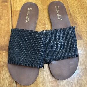 Splendid Woven Straw Black  Slide On Slippers Women's Size 10 Flats Resort Wear